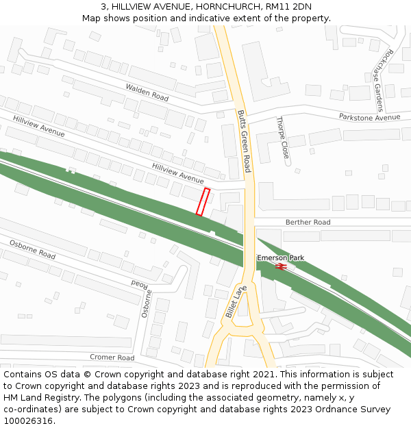 3, HILLVIEW AVENUE, HORNCHURCH, RM11 2DN: Location map and indicative extent of plot