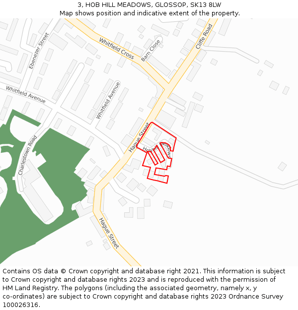 3, HOB HILL MEADOWS, GLOSSOP, SK13 8LW: Location map and indicative extent of plot