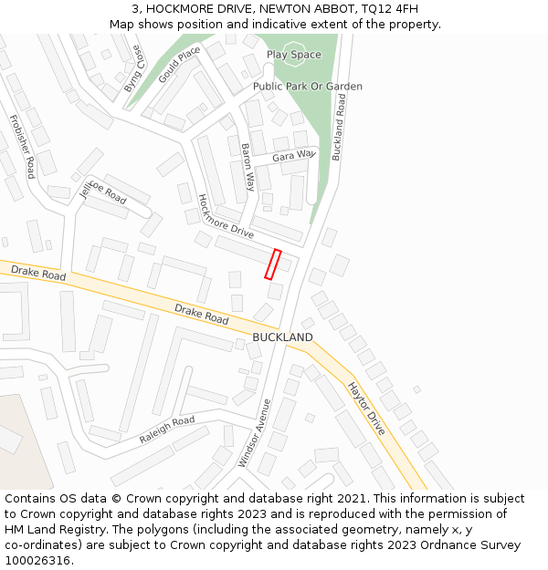 3, HOCKMORE DRIVE, NEWTON ABBOT, TQ12 4FH: Location map and indicative extent of plot