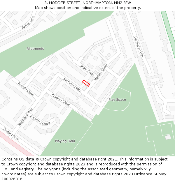 3, HODDER STREET, NORTHAMPTON, NN2 8FW: Location map and indicative extent of plot