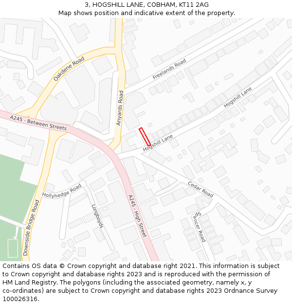 3, HOGSHILL LANE, COBHAM, KT11 2AG: Location map and indicative extent of plot