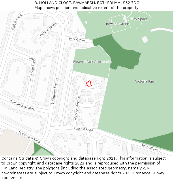 3, HOLLAND CLOSE, RAWMARSH, ROTHERHAM, S62 7DG: Location map and indicative extent of plot