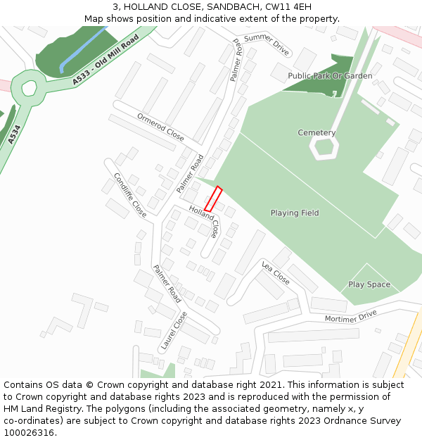 3, HOLLAND CLOSE, SANDBACH, CW11 4EH: Location map and indicative extent of plot