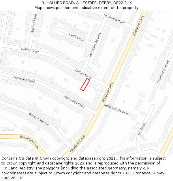 3, HOLLIES ROAD, ALLESTREE, DERBY, DE22 2HX: Location map and indicative extent of plot