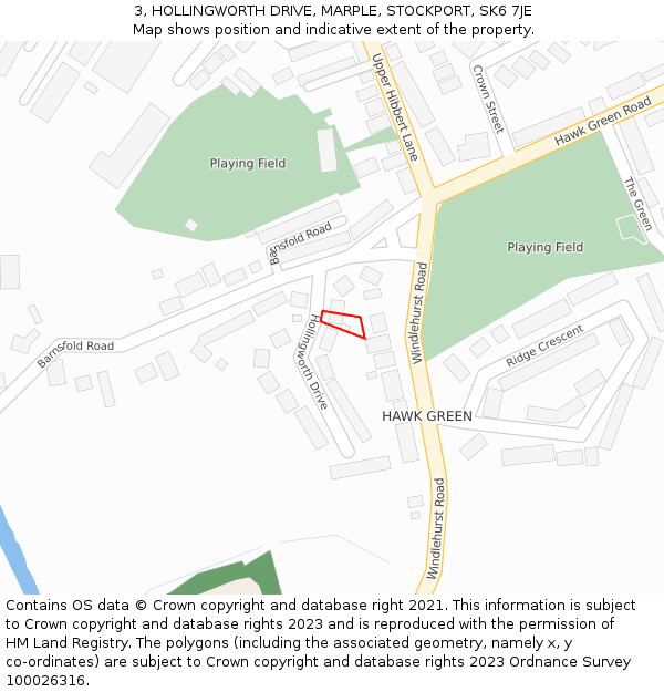 3, HOLLINGWORTH DRIVE, MARPLE, STOCKPORT, SK6 7JE: Location map and indicative extent of plot