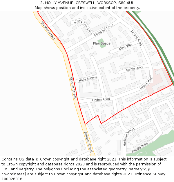 3, HOLLY AVENUE, CRESWELL, WORKSOP, S80 4UL: Location map and indicative extent of plot