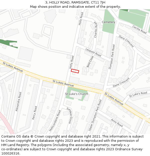 3, HOLLY ROAD, RAMSGATE, CT11 7JH: Location map and indicative extent of plot