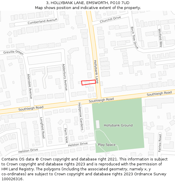 3, HOLLYBANK LANE, EMSWORTH, PO10 7UD: Location map and indicative extent of plot