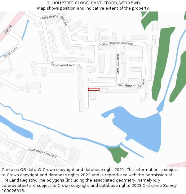 3, HOLLYTREE CLOSE, CASTLEFORD, WF10 5WB: Location map and indicative extent of plot