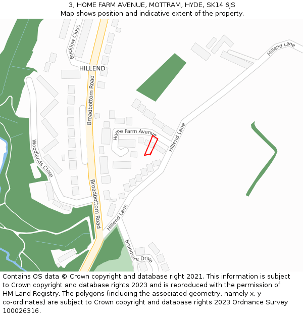 3, HOME FARM AVENUE, MOTTRAM, HYDE, SK14 6JS: Location map and indicative extent of plot