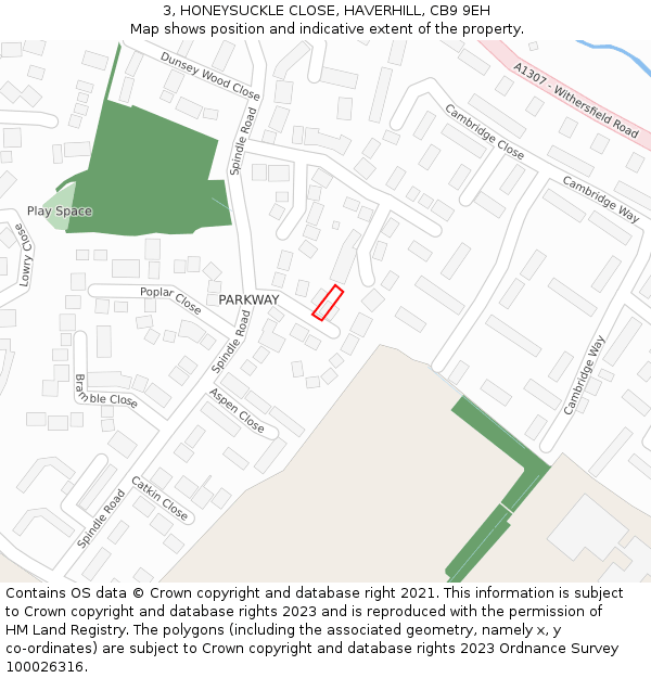 3, HONEYSUCKLE CLOSE, HAVERHILL, CB9 9EH: Location map and indicative extent of plot
