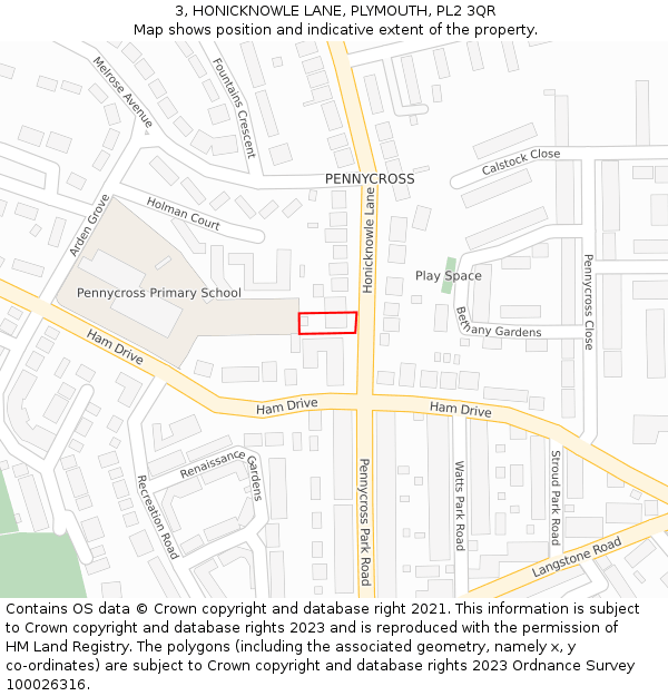 3, HONICKNOWLE LANE, PLYMOUTH, PL2 3QR: Location map and indicative extent of plot