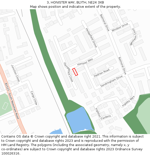 3, HONISTER WAY, BLYTH, NE24 3XB: Location map and indicative extent of plot