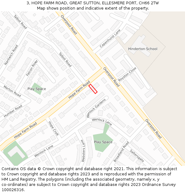 3, HOPE FARM ROAD, GREAT SUTTON, ELLESMERE PORT, CH66 2TW: Location map and indicative extent of plot