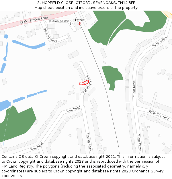 3, HOPFIELD CLOSE, OTFORD, SEVENOAKS, TN14 5FB: Location map and indicative extent of plot