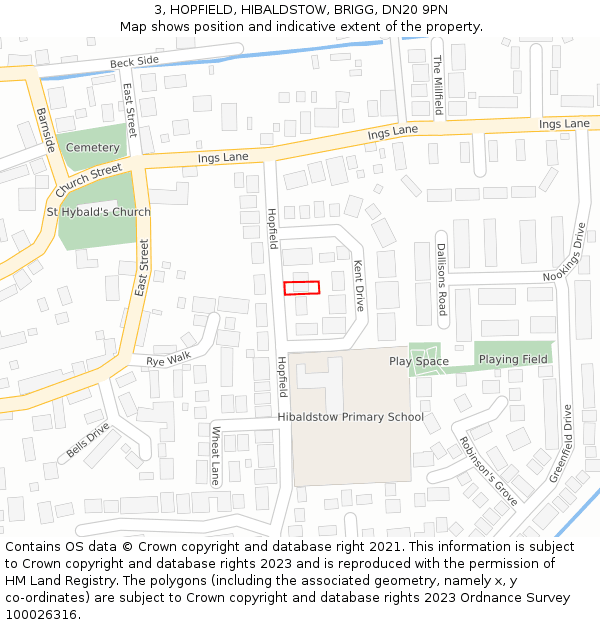 3, HOPFIELD, HIBALDSTOW, BRIGG, DN20 9PN: Location map and indicative extent of plot