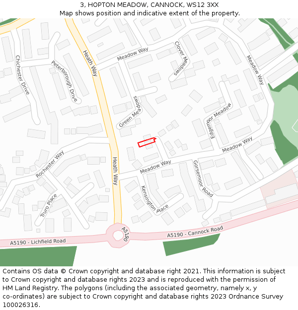 3, HOPTON MEADOW, CANNOCK, WS12 3XX: Location map and indicative extent of plot