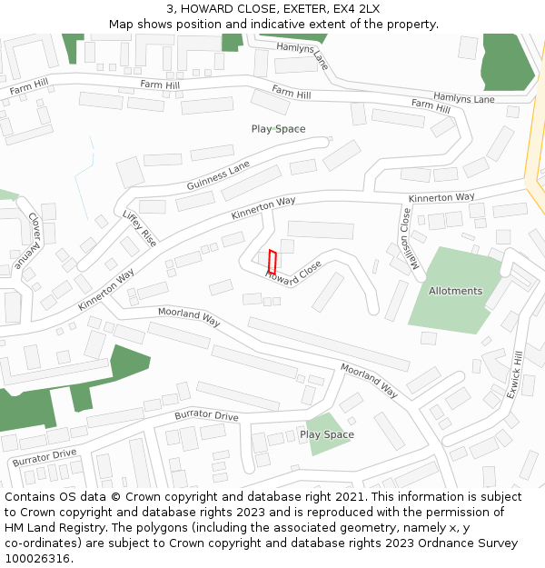 3, HOWARD CLOSE, EXETER, EX4 2LX: Location map and indicative extent of plot