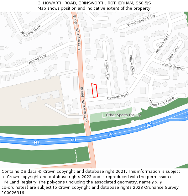 3, HOWARTH ROAD, BRINSWORTH, ROTHERHAM, S60 5JS: Location map and indicative extent of plot