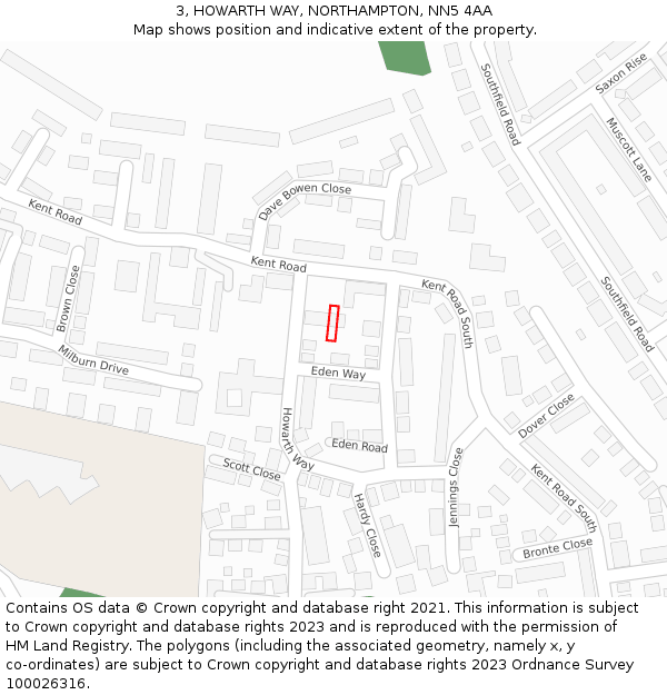 3, HOWARTH WAY, NORTHAMPTON, NN5 4AA: Location map and indicative extent of plot