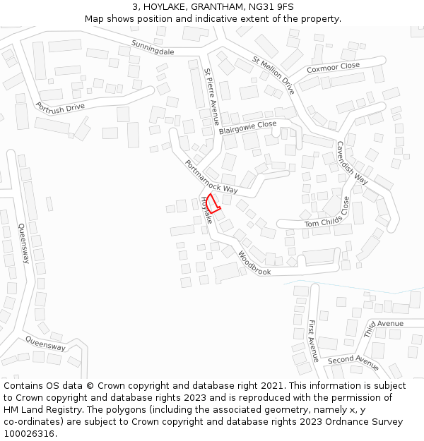 3, HOYLAKE, GRANTHAM, NG31 9FS: Location map and indicative extent of plot