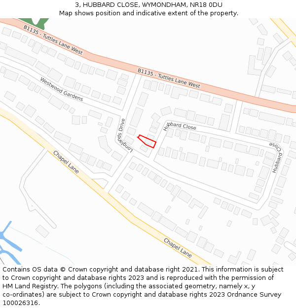 3, HUBBARD CLOSE, WYMONDHAM, NR18 0DU: Location map and indicative extent of plot