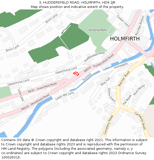 3, HUDDERSFIELD ROAD, HOLMFIRTH, HD9 2JR: Location map and indicative extent of plot
