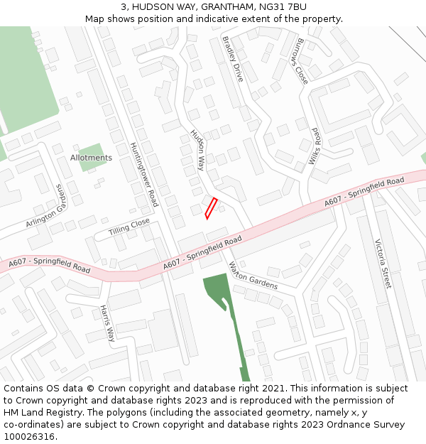 3, HUDSON WAY, GRANTHAM, NG31 7BU: Location map and indicative extent of plot