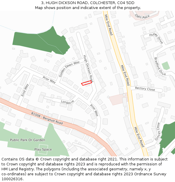 3, HUGH DICKSON ROAD, COLCHESTER, CO4 5DD: Location map and indicative extent of plot