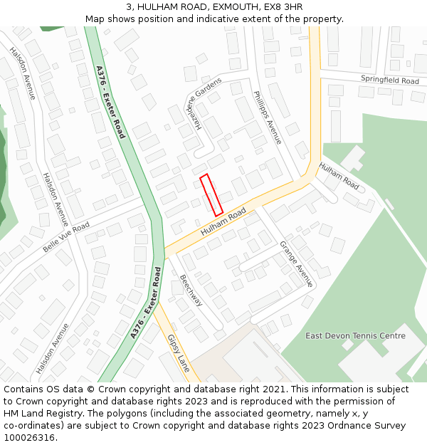 3, HULHAM ROAD, EXMOUTH, EX8 3HR: Location map and indicative extent of plot