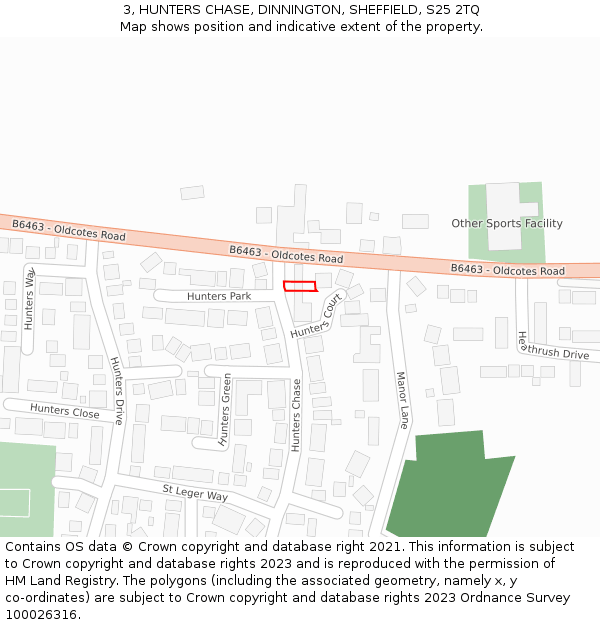 3, HUNTERS CHASE, DINNINGTON, SHEFFIELD, S25 2TQ: Location map and indicative extent of plot