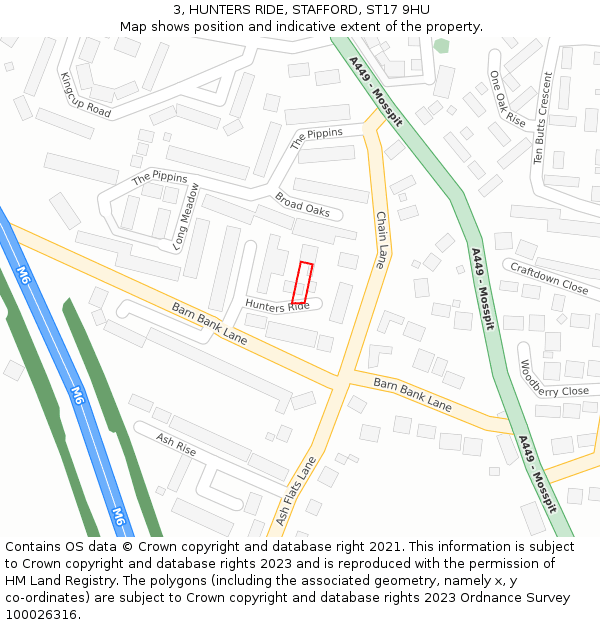 3, HUNTERS RIDE, STAFFORD, ST17 9HU: Location map and indicative extent of plot