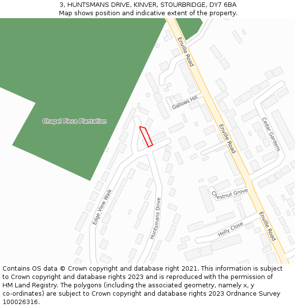 3, HUNTSMANS DRIVE, KINVER, STOURBRIDGE, DY7 6BA: Location map and indicative extent of plot