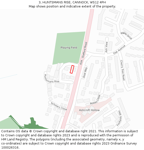 3, HUNTSMANS RISE, CANNOCK, WS12 4PH: Location map and indicative extent of plot