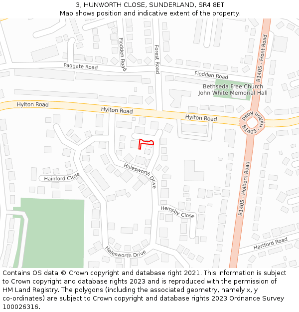 3, HUNWORTH CLOSE, SUNDERLAND, SR4 8ET: Location map and indicative extent of plot