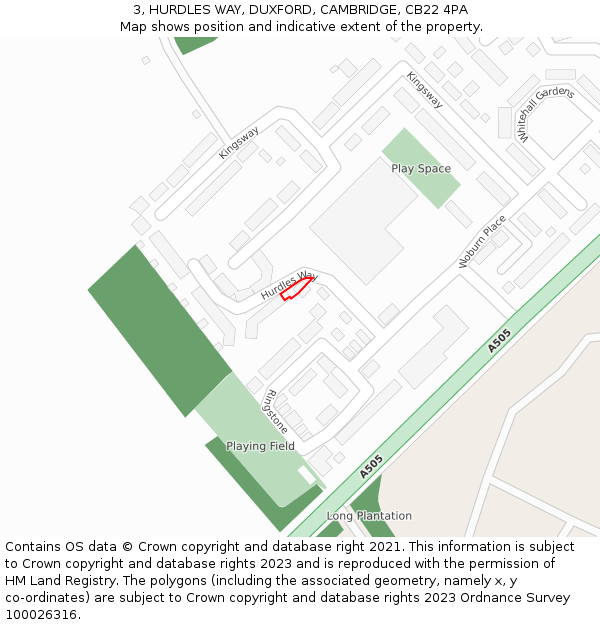 3, HURDLES WAY, DUXFORD, CAMBRIDGE, CB22 4PA: Location map and indicative extent of plot