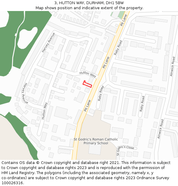 3, HUTTON WAY, DURHAM, DH1 5BW: Location map and indicative extent of plot