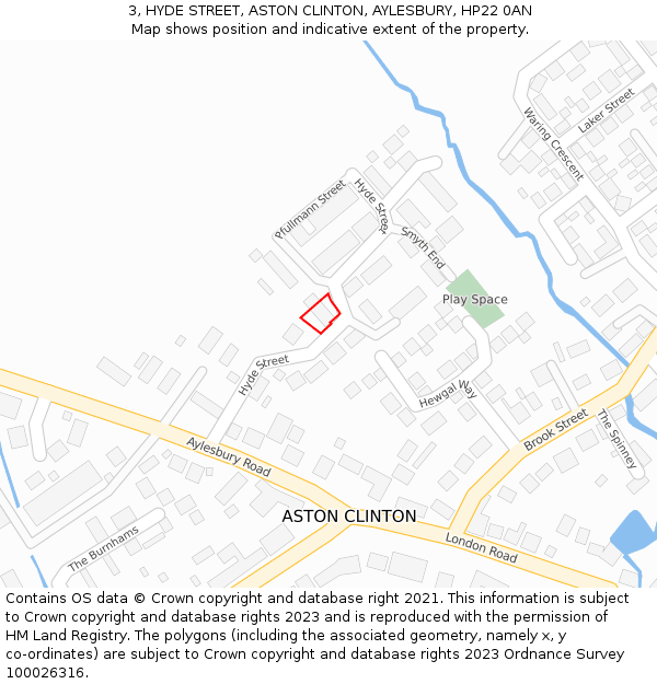 3, HYDE STREET, ASTON CLINTON, AYLESBURY, HP22 0AN: Location map and indicative extent of plot