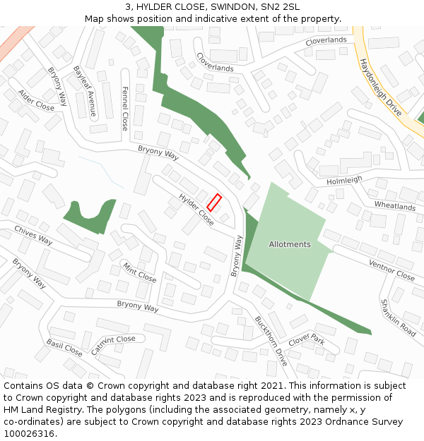 3, HYLDER CLOSE, SWINDON, SN2 2SL: Location map and indicative extent of plot