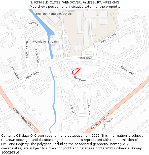 3, ICKNIELD CLOSE, WENDOVER, AYLESBURY, HP22 6HG: Location map and indicative extent of plot