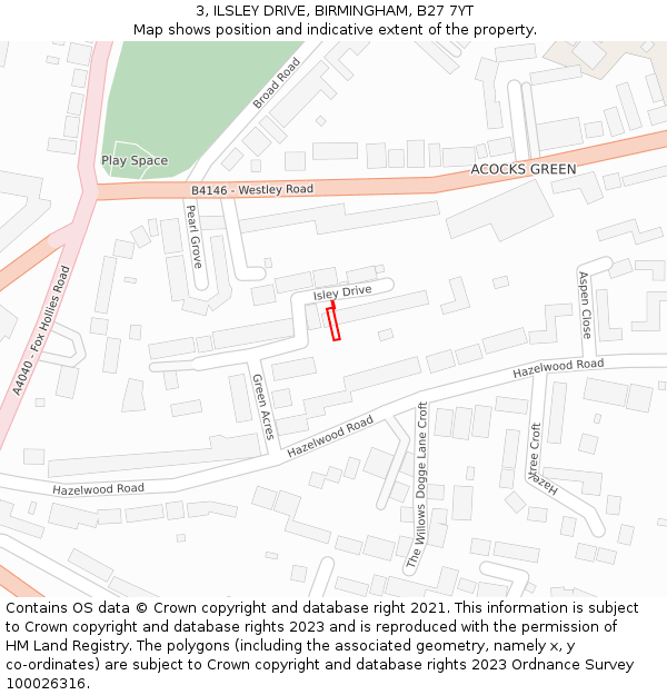 3, ILSLEY DRIVE, BIRMINGHAM, B27 7YT: Location map and indicative extent of plot