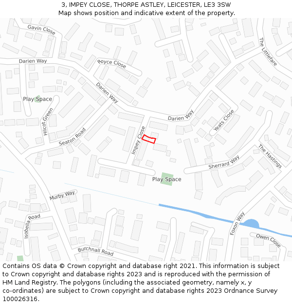 3, IMPEY CLOSE, THORPE ASTLEY, LEICESTER, LE3 3SW: Location map and indicative extent of plot