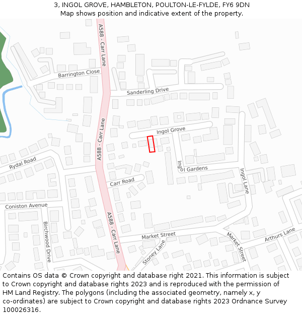 3, INGOL GROVE, HAMBLETON, POULTON-LE-FYLDE, FY6 9DN: Location map and indicative extent of plot