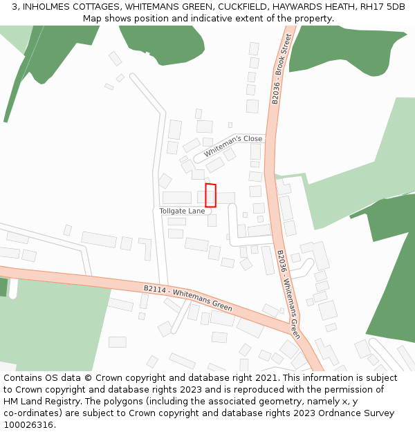 3, INHOLMES COTTAGES, WHITEMANS GREEN, CUCKFIELD, HAYWARDS HEATH, RH17 5DB: Location map and indicative extent of plot