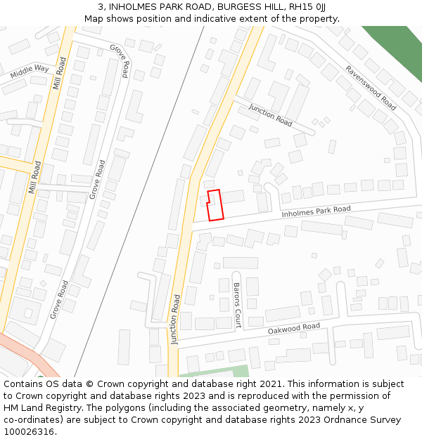 3, INHOLMES PARK ROAD, BURGESS HILL, RH15 0JJ: Location map and indicative extent of plot