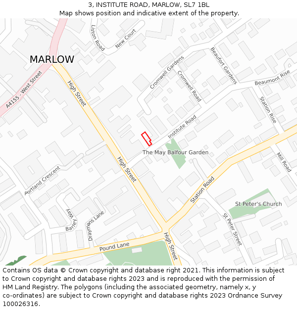 3, INSTITUTE ROAD, MARLOW, SL7 1BL: Location map and indicative extent of plot