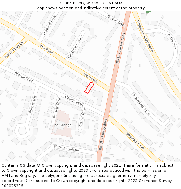 3, IRBY ROAD, WIRRAL, CH61 6UX: Location map and indicative extent of plot