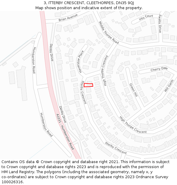 3, ITTERBY CRESCENT, CLEETHORPES, DN35 9QJ: Location map and indicative extent of plot