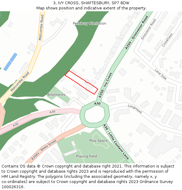 3, IVY CROSS, SHAFTESBURY, SP7 8DW: Location map and indicative extent of plot