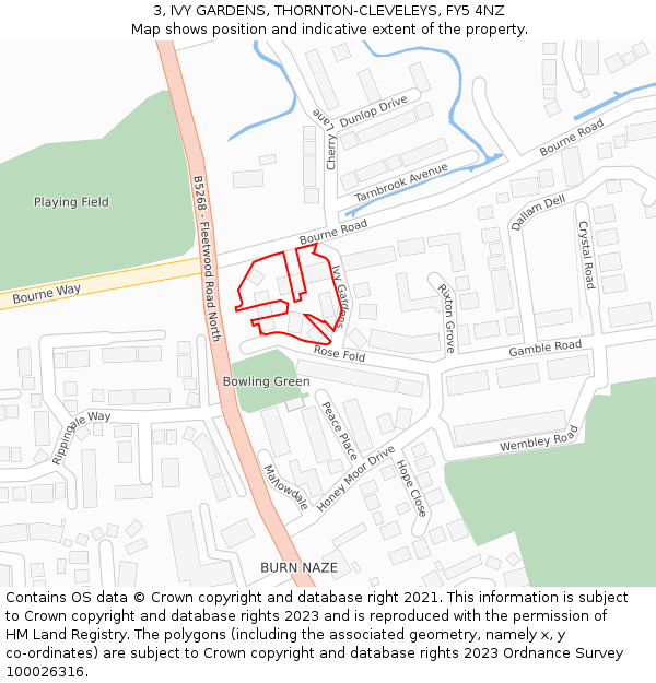 3, IVY GARDENS, THORNTON-CLEVELEYS, FY5 4NZ: Location map and indicative extent of plot